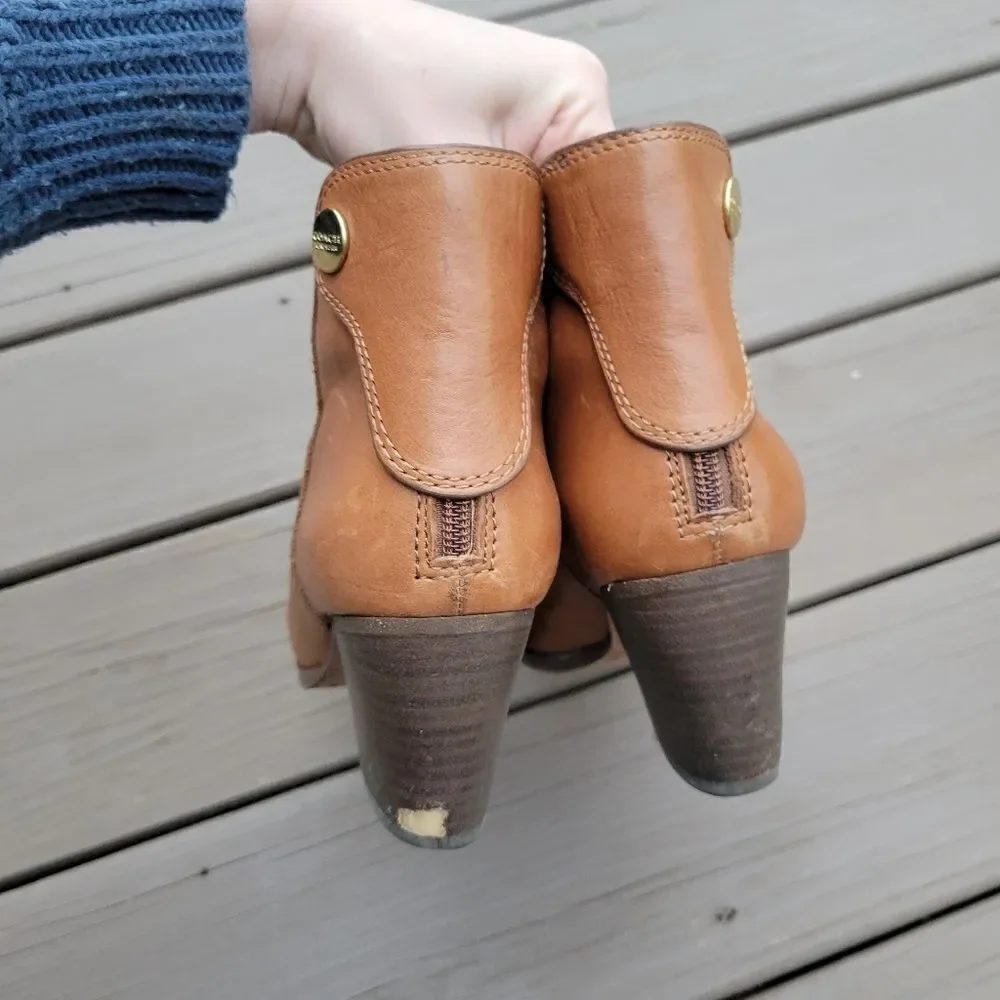 Coach Waldorf‎ Cinnamon Tan Calfskin Leather Chunky Heel Ankle Boots Booties 8_6